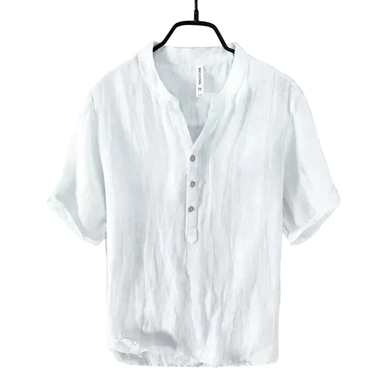 Linskjorte med V-hals til Herre – 100% Lin, Naturlig &amp; Retro Sommerstil