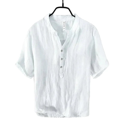 Linskjorte med V-hals til Herre – 100% Lin, Naturlig &amp; Retro Sommerstil
