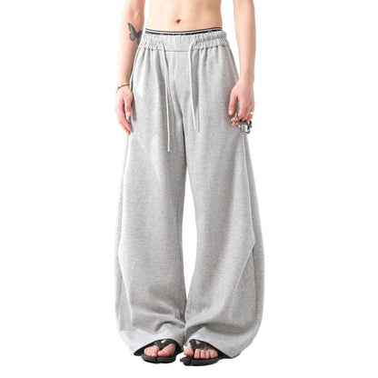 Grå Baggy Joggebukser – Vide Unisex Bukser med Lang Snøring | Urban Streetwear med Buet “Lantern”-Design – Svart