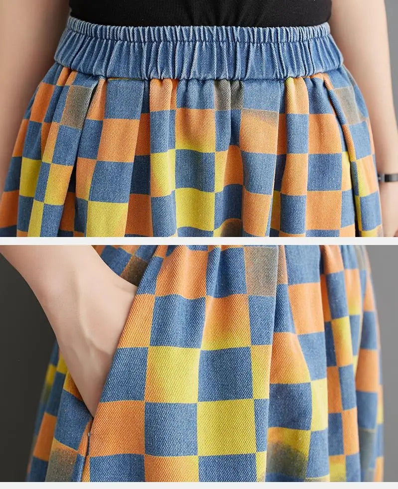 Retro blomstrete denimskjørt med retromønster
