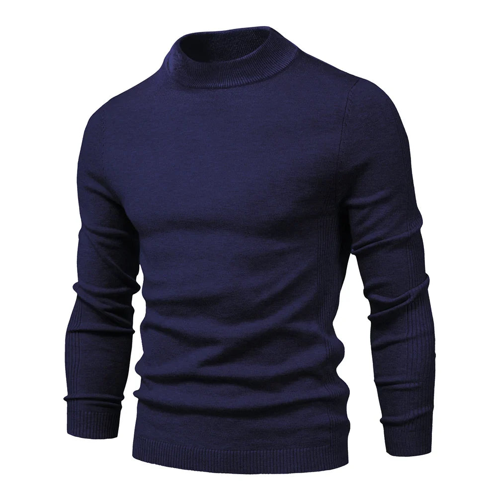 Myk Herregenser med Høy Hals – Ensfarget Vintergenser i Premium Kvalitet | Varm og Komfortabel Pullover for Menn
