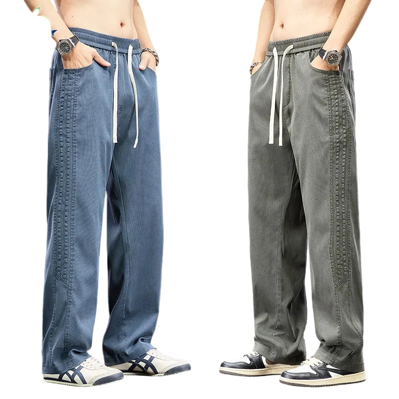Sommerbukser for Herre i Lyocell – Løse, Vide Joggebukser med Elastisk Midje (opp til 5XL) – Grå