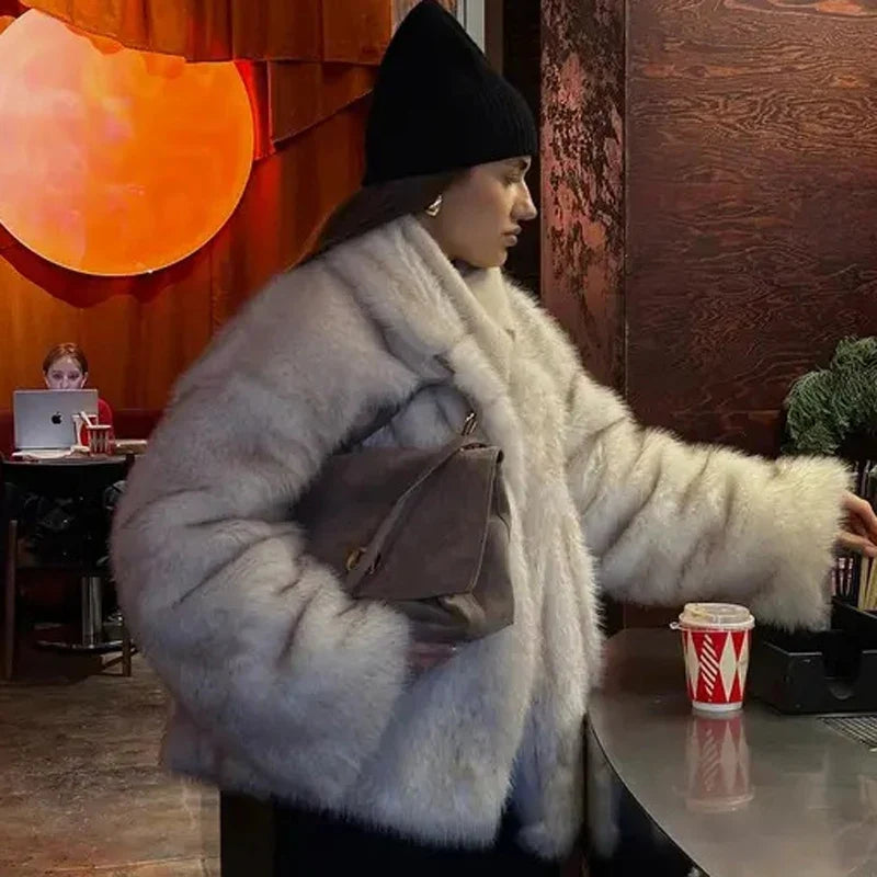Lang Pelsjakke for Kvinner – Street Style Fluffy Fuskepels | Myk, Tykk og Varm Kåpe til Høst og Vinter