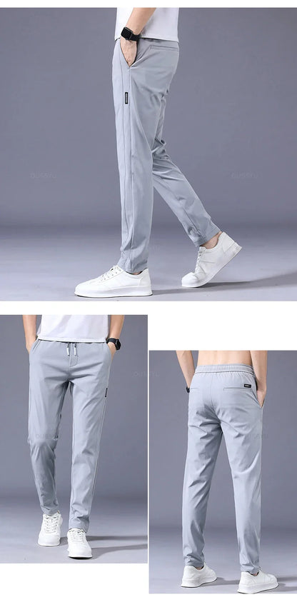 Tynne Herrebukser til Vår og Sommer – Grønn, Ensfarget med Applikasjonsdetaljer og Lommer