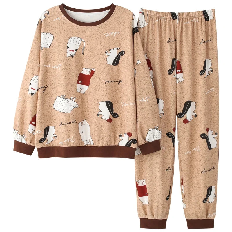 Kordfløyel-Pysjamas til Dame – Varmt Vintersett i Bomull, Løs Passform (Langermet) | Mykt Loungewear