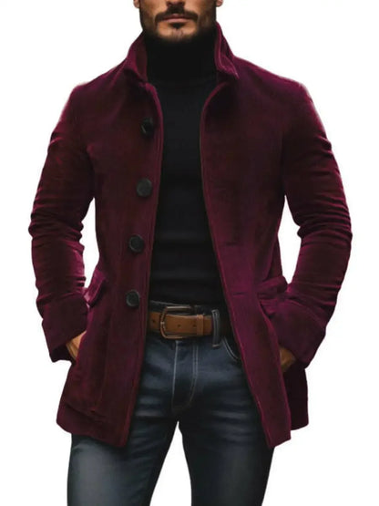 Ensfarget herrejakke med ståkrage – åpen cardigan/blazer med knapper, slim fit (vår/høst)