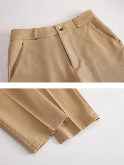 Damebuksedress i 2 Deler – Formell Vest og Bukse til Kontor og Business (Khaki, Rosa, Svart)