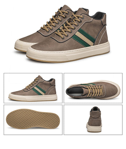 Herresneakers i Ekte Skinn – Øker Høyden med 7 cm | Stilrene Høye Løftesko – Brune Heissko
