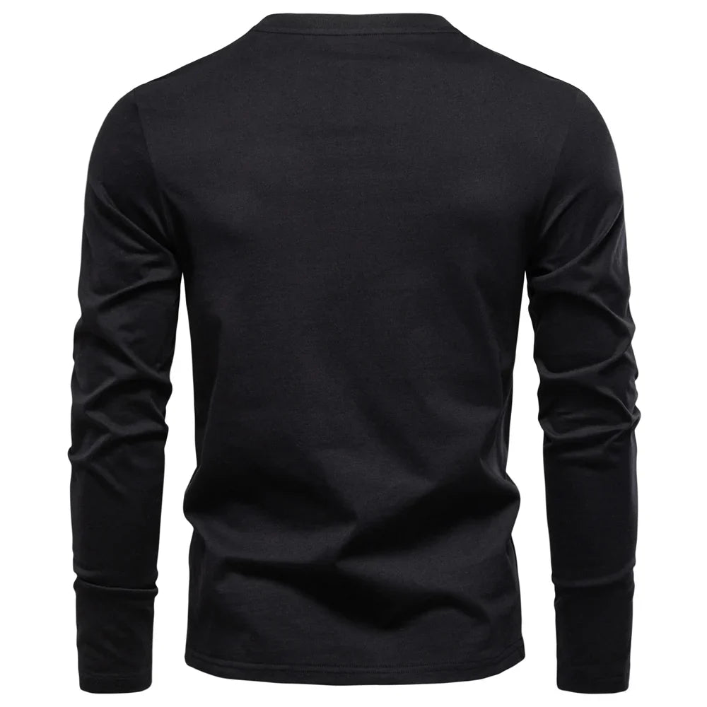 Klassisk Henley Langermet T-skjorte for Menn – 100 % Bomull | Myk, Pustende og Elegant Topp i Premium Kvalitet