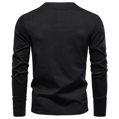 Klassisk Henley Langermet T-skjorte for Menn – 100 % Bomull | Myk, Pustende og Elegant Topp i Premium Kvalitet