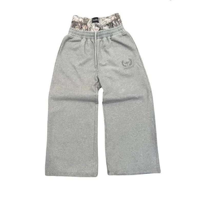 Y2K Retro Cargobukser for Menn – Kamuflasjemønster med Broderi | Unisex Streetwear Bukser med Vide Ben