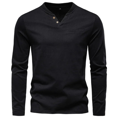 Klassisk Henley Langermet T-skjorte for Menn – 100 % Bomull | Myk, Pustende og Elegant Topp i Premium Kvalitet