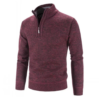 Strikkegenser for Menn – Tykk Høst/Vinter Genser med Glidelås og Høy Hals | Slim Fit &amp; Ensfarget Elegant Design