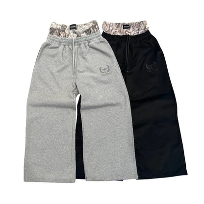 Y2K Retro Cargobukser for Menn – Kamuflasjemønster med Broderi | Unisex Streetwear Bukser med Vide Ben – M
