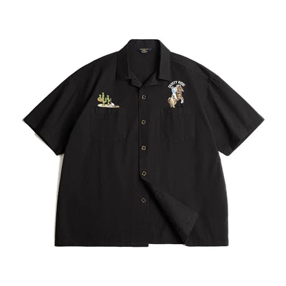 Retro Cuban Collar Skjorte til Herre – Brodert Hawaiian Sommertopp