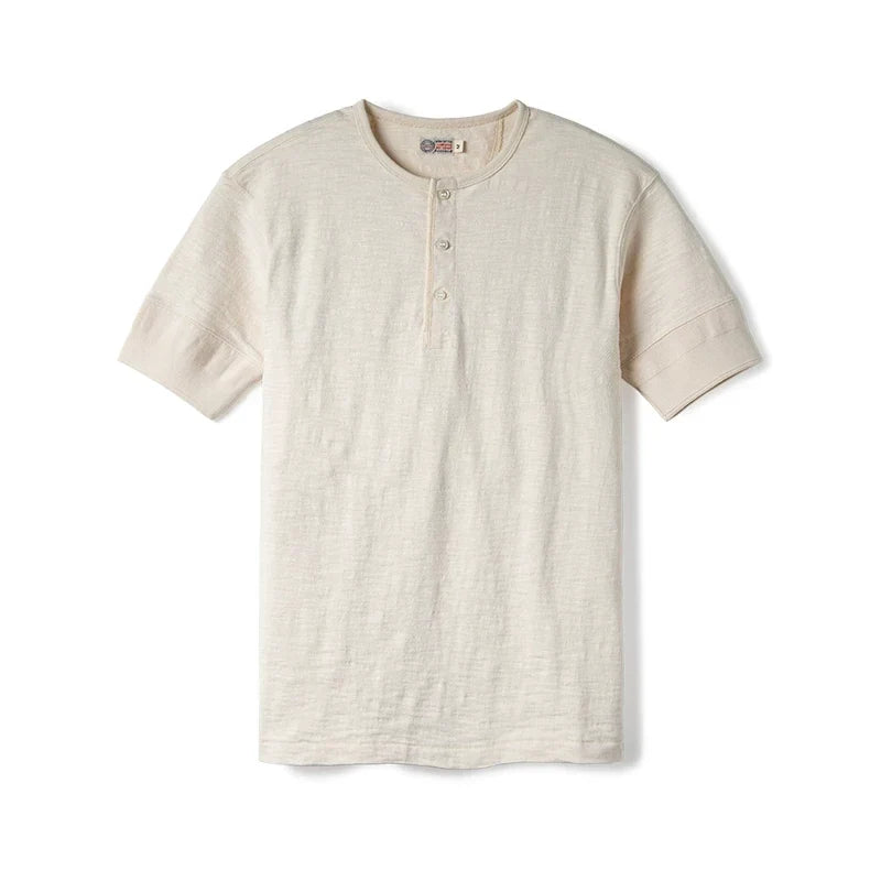Loopwheel Henley T-skjorte til Herre – 300g Slub Bomull Vintage Stil