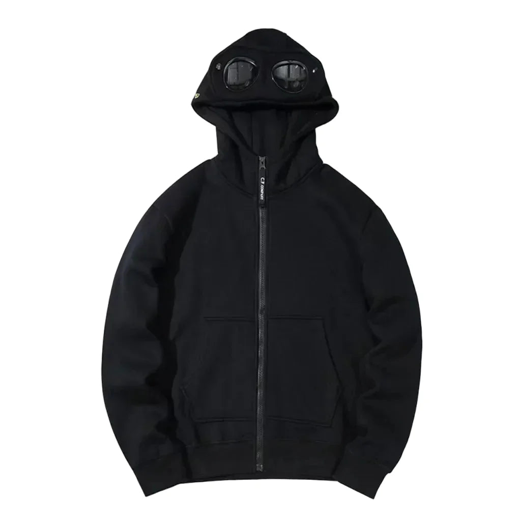Unisex Hettegenser med Glidelås og Fleecefôr – Varm Hip-Hop Cardigan med Lue til Høst og Vinter