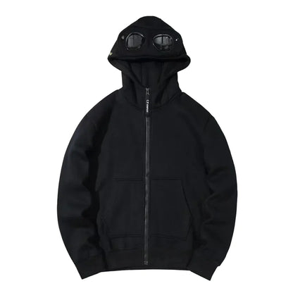 Unisex Hettegenser med Glidelås og Fleecefôr – Varm Hip-Hop Cardigan med Lue til Høst og Vinter