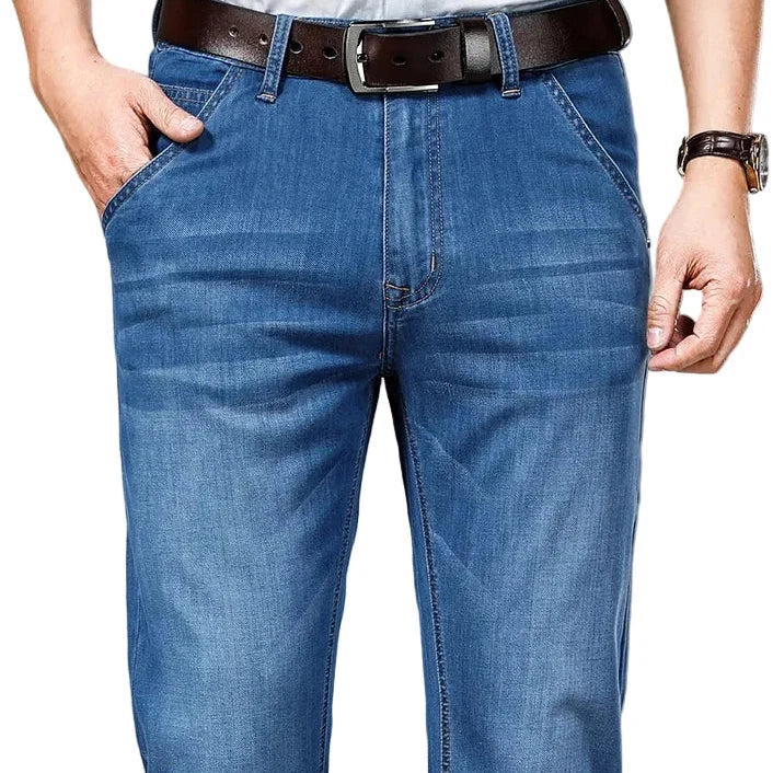 Klassiske Herrejeans i Bomull – Rett Passform i Svart Denim | Komfortable og Pustende Bukser til Sommer og Arbeid (opptil størrelse 40) – Svart