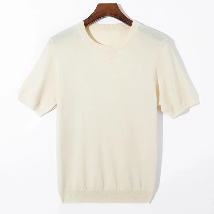 Strikket T-skjorte til Herre – Rund Hals i Ullblanding for Business Casual Stil