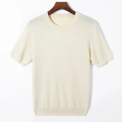 Strikket T-skjorte til Herre – Rund Hals i Ullblanding for Business Casual Stil