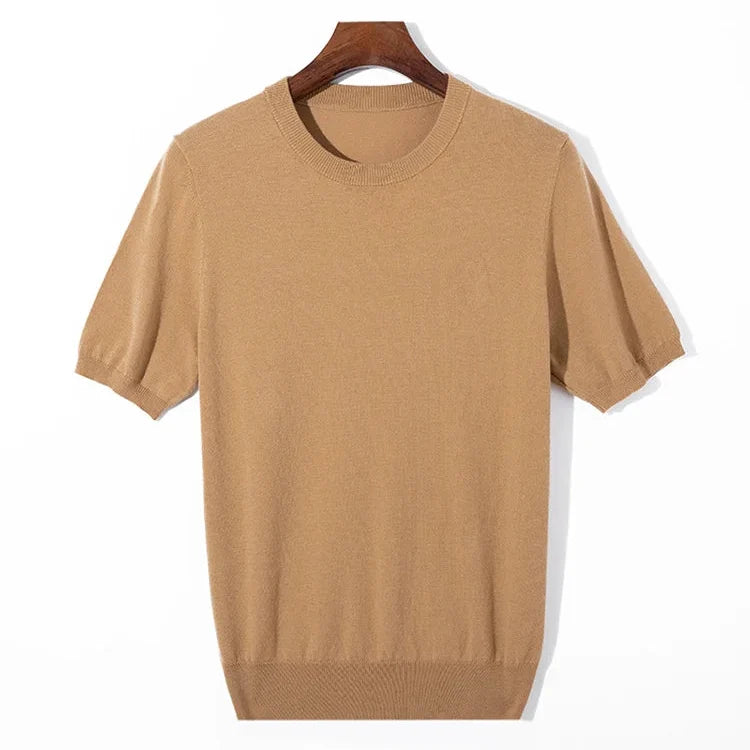 Strikket T-skjorte til Herre – Rund Hals i Ullblanding for Business Casual Stil