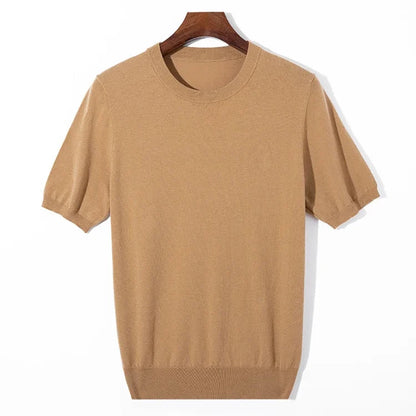 Strikket T-skjorte til Herre – Rund Hals i Ullblanding for Business Casual Stil