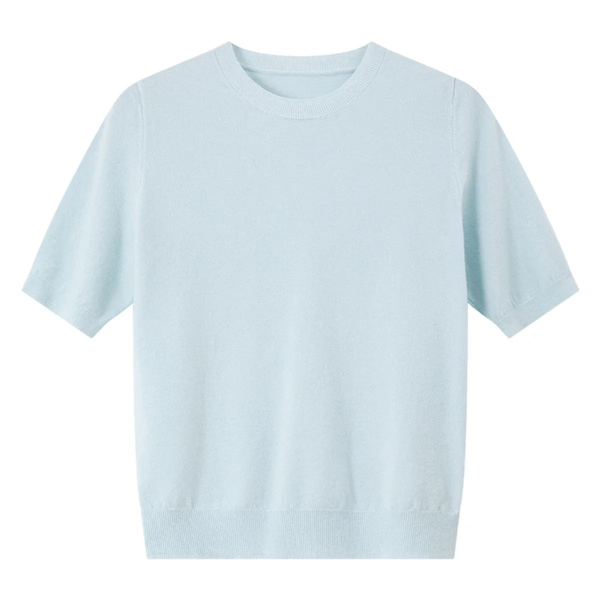 Blå Strikket Topp til Dame – Minimalistisk Kortermet Sommerstil