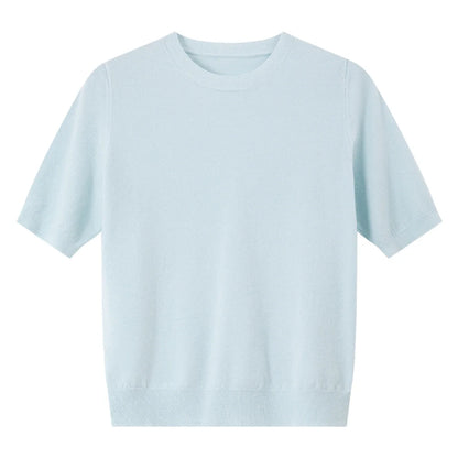 Blå Strikket Topp til Dame – Minimalistisk Kortermet Sommerstil