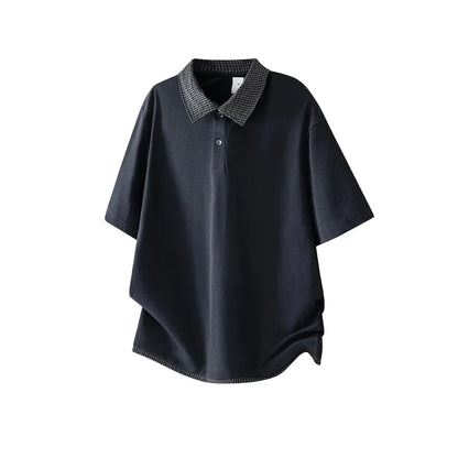 Retro Polo T-skjorte til Herre – Heavyweight Rutete Fake Two-Piece Design