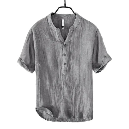 Linskjorte med V-hals til Herre – 100% Lin, Naturlig &amp; Retro Sommerstil