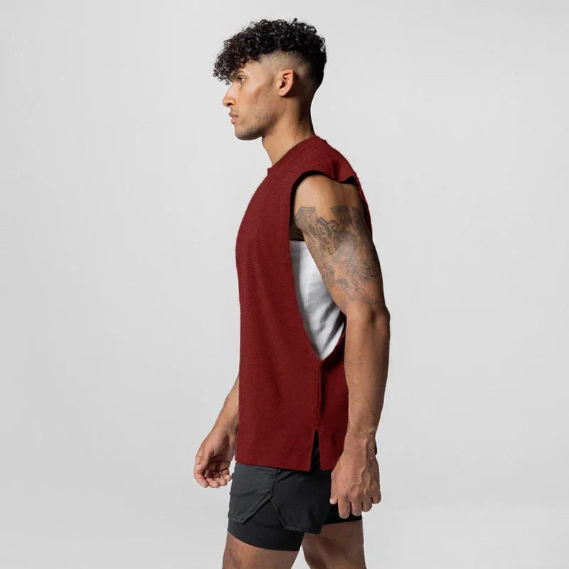 Sommer Singlet med Åpen Side – Mesh Treningstopp uten Ermer for Herre