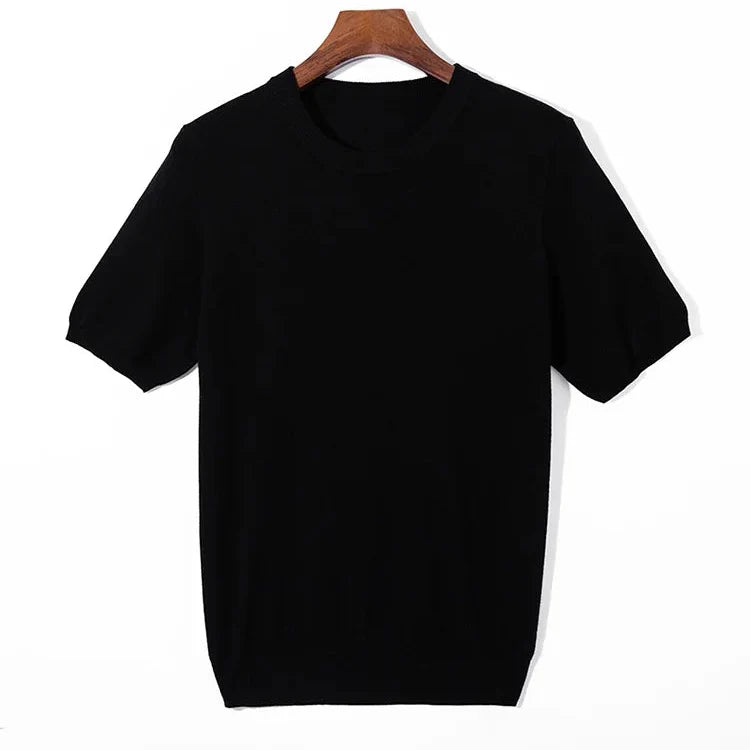 Strikket T-skjorte til Herre – Rund Hals i Ullblanding for Business Casual Stil