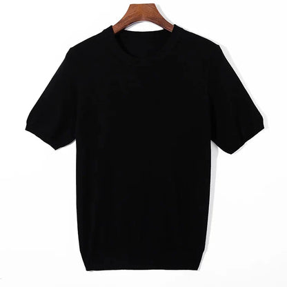 Strikket T-skjorte til Herre – Rund Hals i Ullblanding for Business Casual Stil