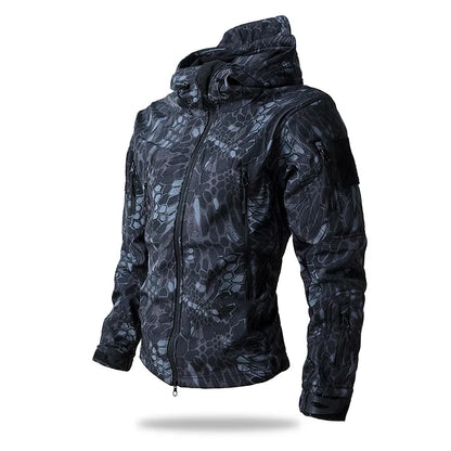 Softshell Taktisk Jakke – Vanntett &amp; Vindtett med Fleecefor | Herre Camouflage Hettejakke til Jakt &amp; Friluft