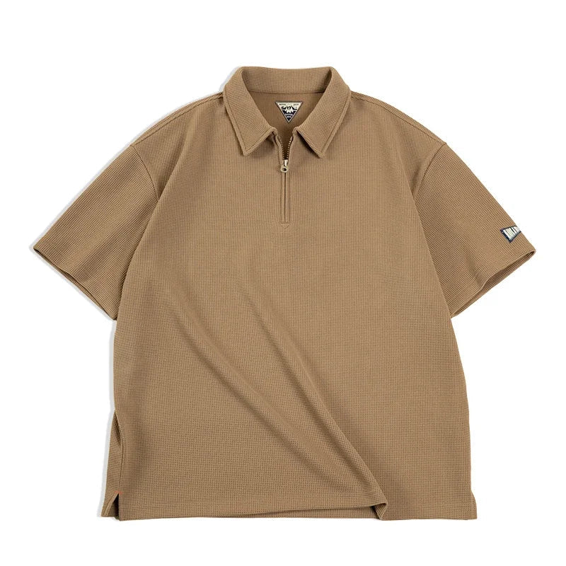 Vintage Waffle Polo til Herre – Heavyweight Half-Zip Sommertopp