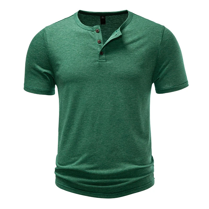 Herre T-skjorte med Henley-hals – Pustende Bomull &amp; Klassisk Sommerstil