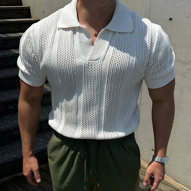 Sommer Polo T-skjorte til Herre – Slim Fit Strikket Mesh, Kortermet