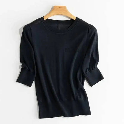 Strikket Silke T-skjorte til Dame – Lett Half Sleeve Sommertopp