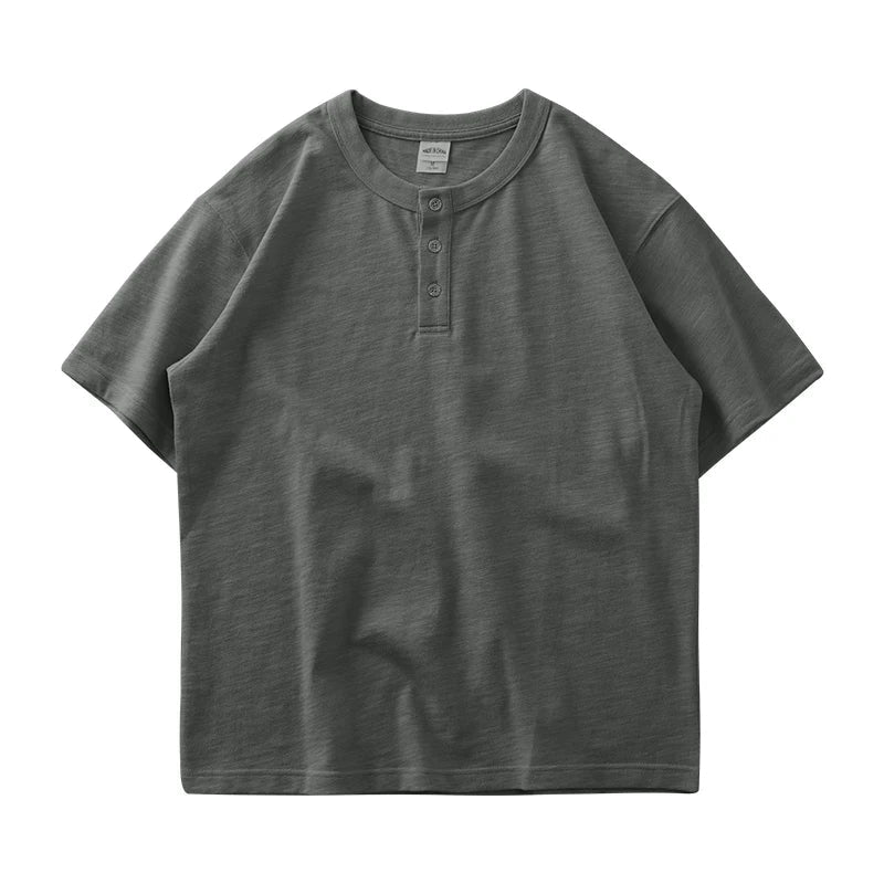 Tykk Henley T-skjorte til Herre – 100% Bomull, Oversized Passform (320g)