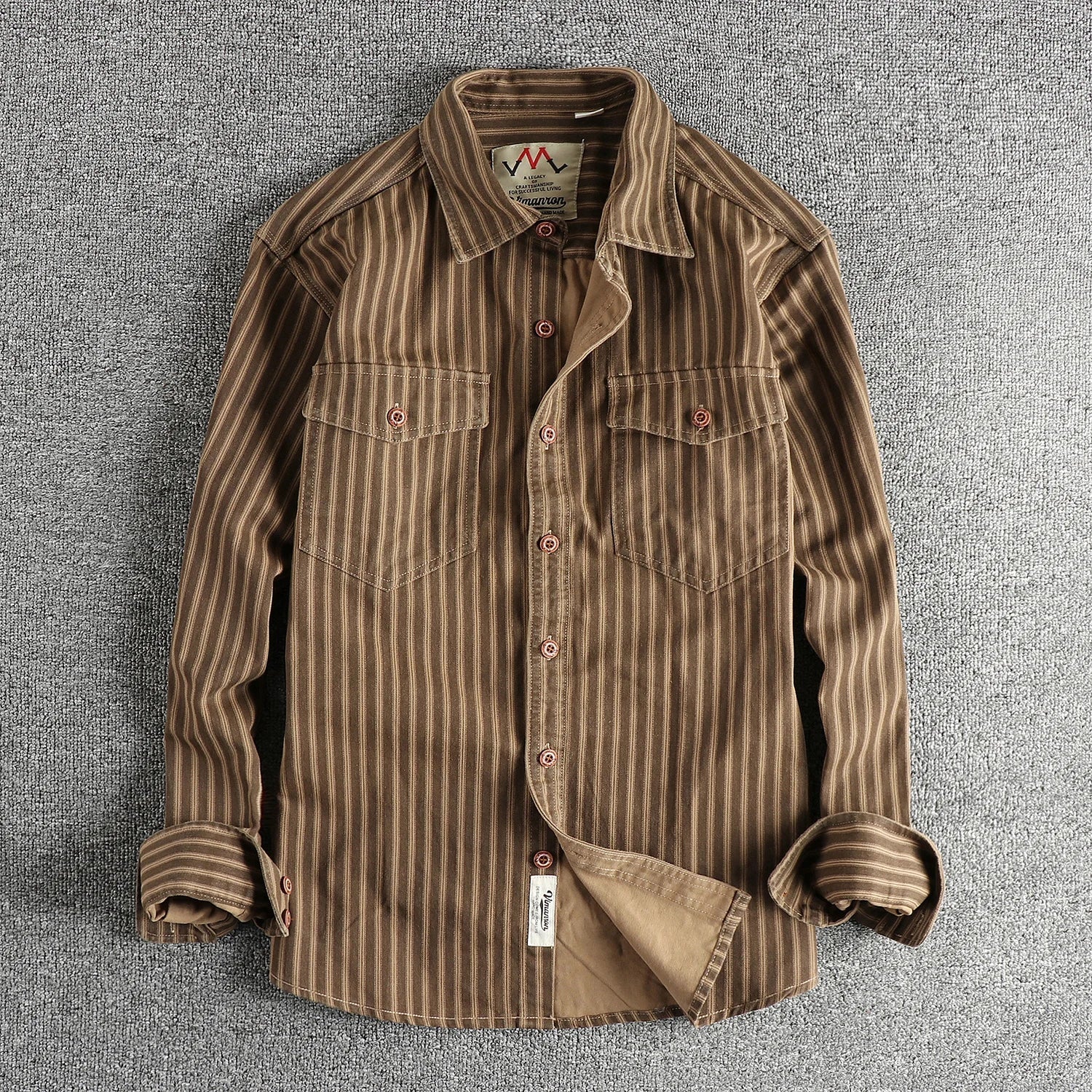 Retro Stripet Skjorte for Menn – Amerikansk Vasket Look med Lommer | Casual Langermet Skjorte for Høst og Vinter 2025