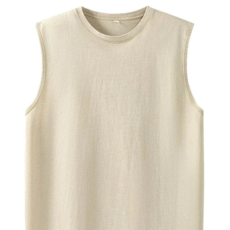 Vasket Bomulls Tank Top til Herre – Ermeløs Trenings- og Sommertopp