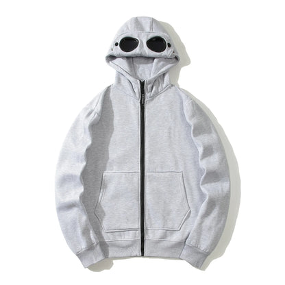 Unisex Hettegenser med Glidelås og Fleecefôr – Varm Hip-Hop Cardigan med Lue til Høst og Vinter