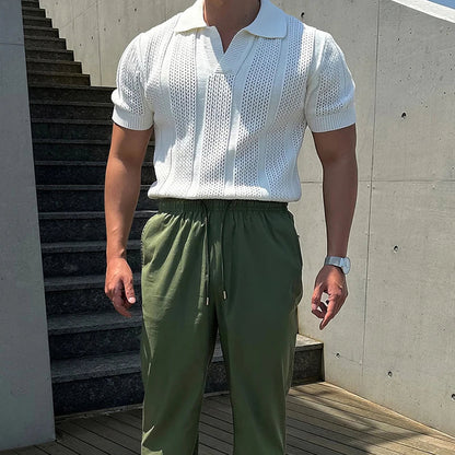 Sommer Polo T-skjorte til Herre – Slim Fit Strikket Mesh, Kortermet