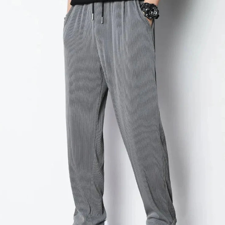 Hvite Ice Silk Sommerbukser for Herre – Lette, Vide Streetwear Bukser