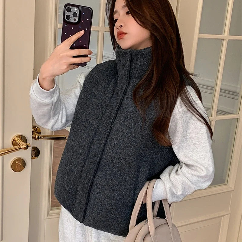 Dame Vest 2025 – Kort Dunjakke i Bomull | Koreansk Fashion, Ermeløs &amp; Trendy Vintervest