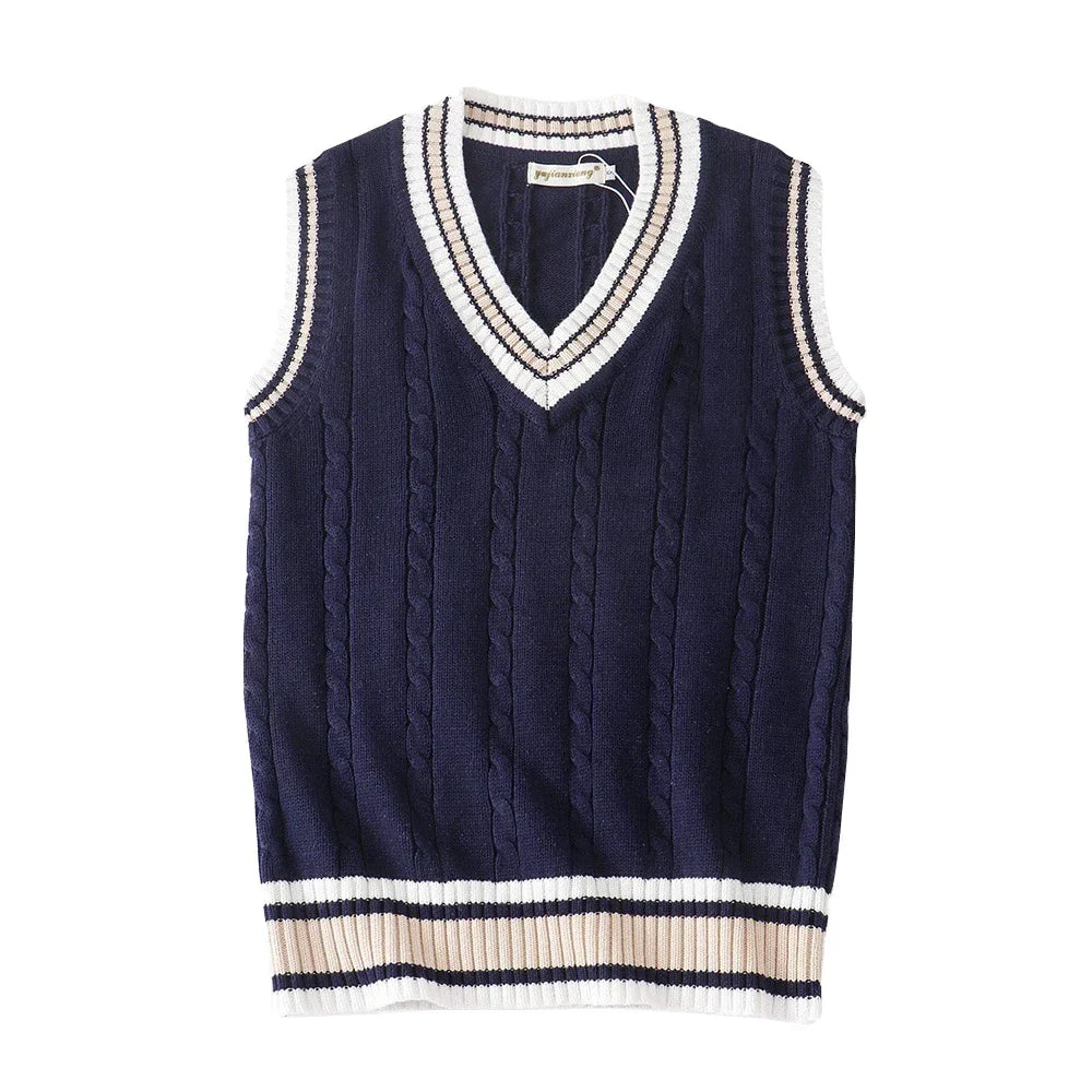 Strikket Vest til Herre – V-hals Genservest i Retro Preppy-stil