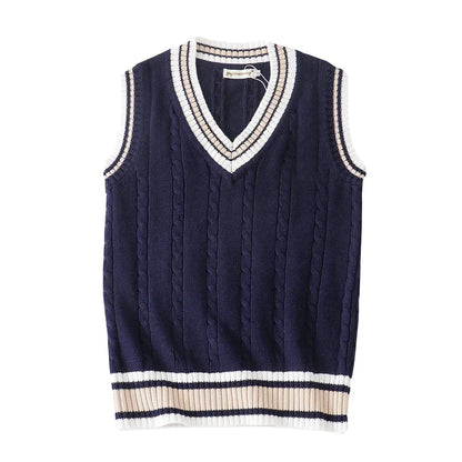 Strikket Vest til Herre – V-hals Genservest i Retro Preppy-stil