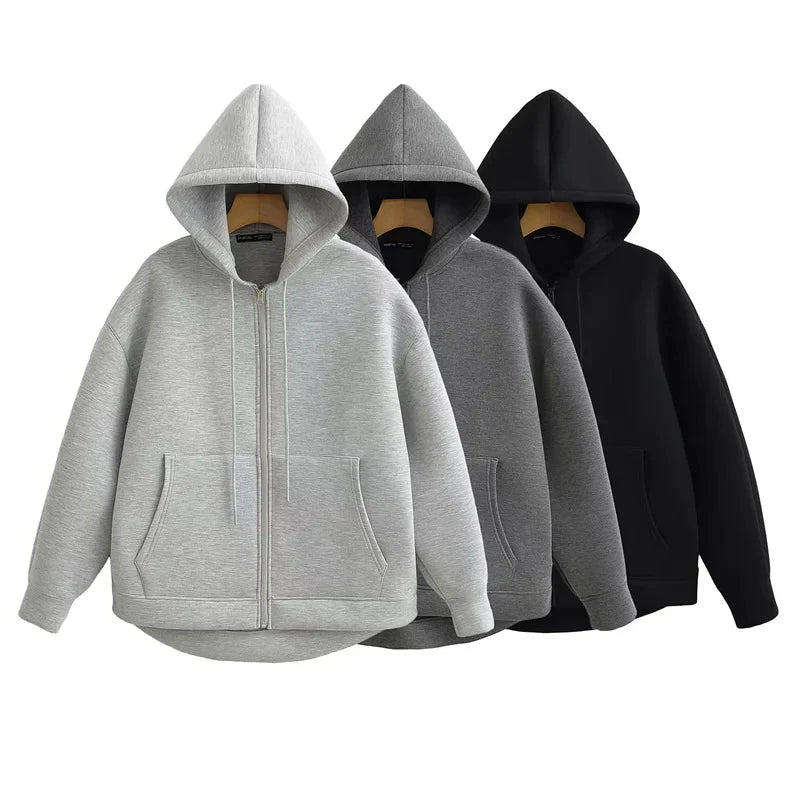 Unisex Hettegenser med Glidelås – Oversized Streetwear Hoodie med Doble Lommer | Varm &amp; Trendy til Høst og Vinter