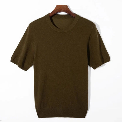Strikket T-skjorte til Herre – Rund Hals i Ullblanding for Business Casual Stil